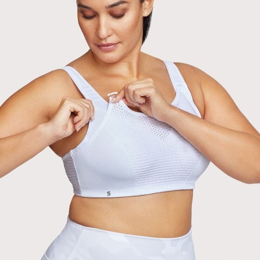 Glamorise Brand Custom Control Sports Bra White & Gray Size 42DD